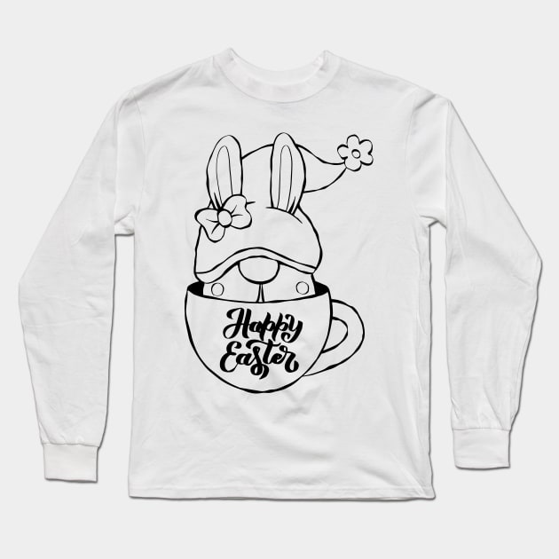 Cute bunny gnome ,happy Easter cartoon, Cartoon style. Long Sleeve T-Shirt by 9georgeDoodle